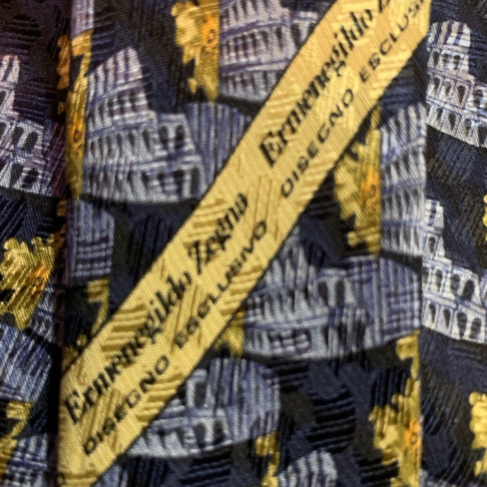 Ermenegildo Zegna Silk Tie Men’s 57”x4” Multicolor Roman Colosseum Woven Design - Picture 3 of 8